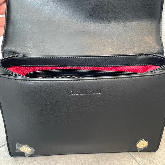 SOLD LOVE MOSCHINO Gold Heart Studded Borsa Matt Nappa Nero Black Shoulder Bag - Picture 8 of 9